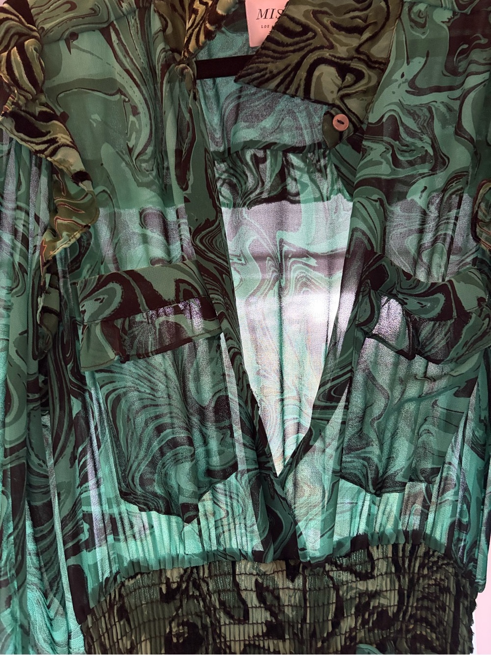 MISA LOS ANGELES Aydenis Teared Green Marble Print Long Sleeve Dress - Picture 13 of 15